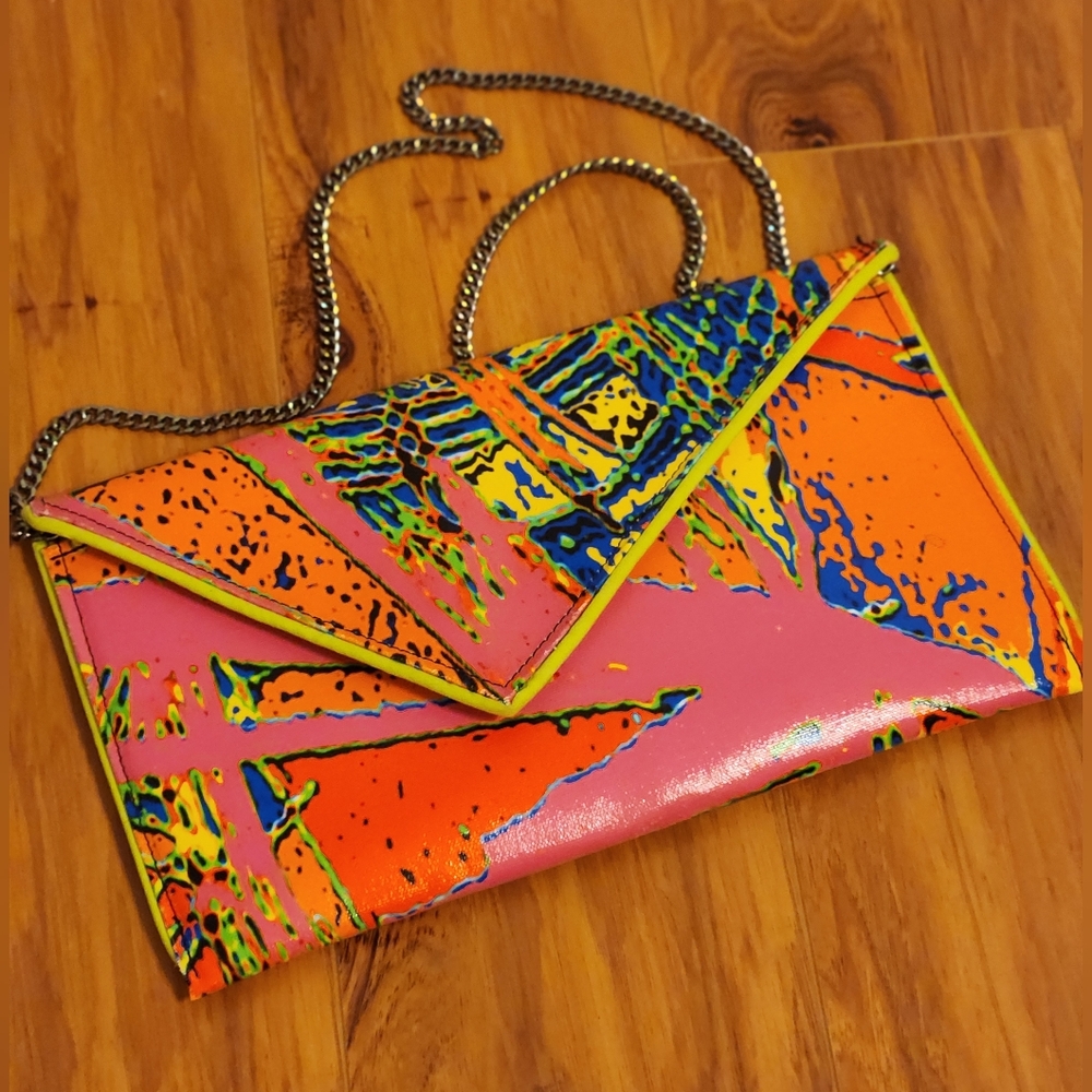Kent Stetson Purse Envelope crossbody abstract colorful removable chain